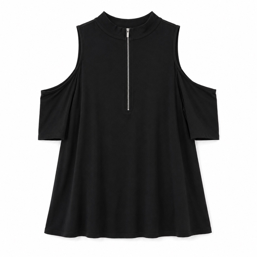 Torrid Black Cold Shoulder Mock Neck Zip Front Tunic Top Size 4